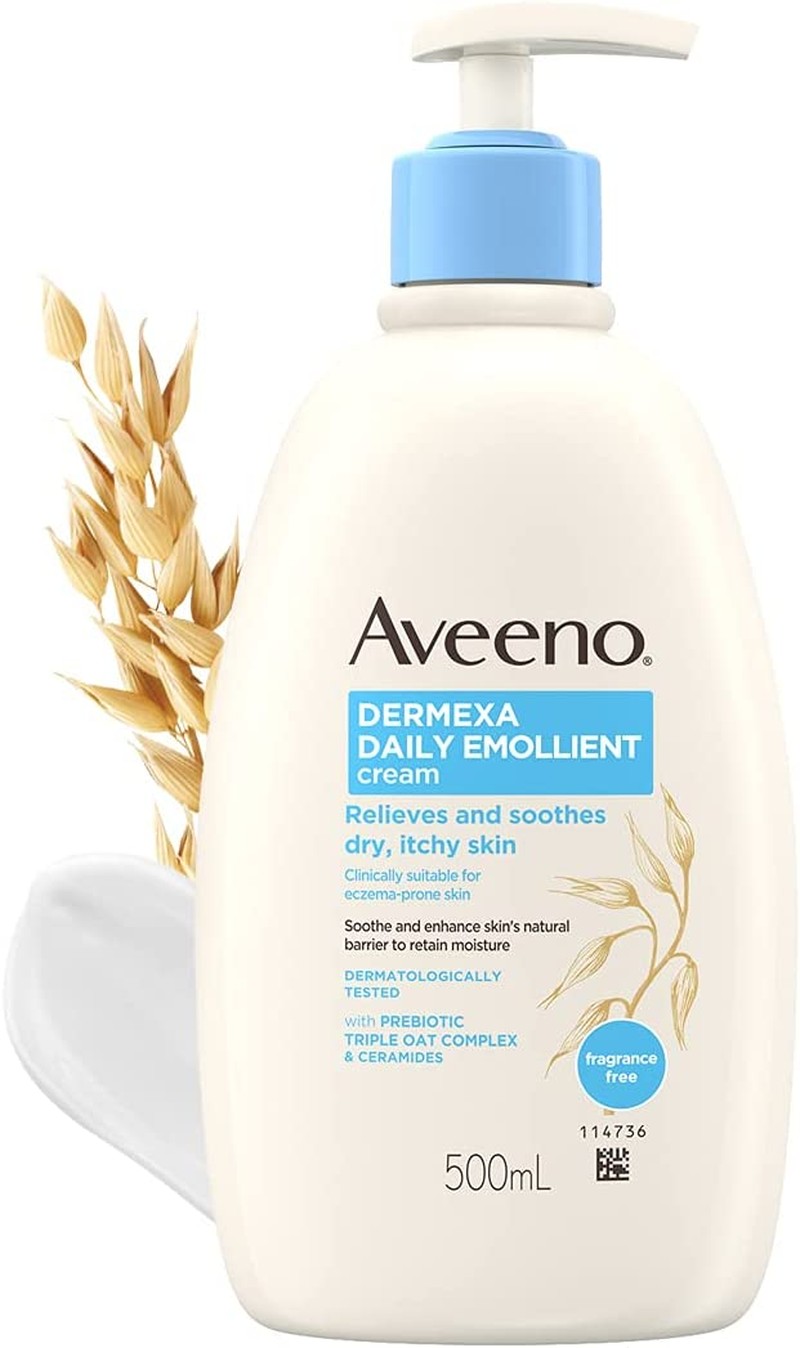 Aveeno Dermexa Daily Emollient Fragrance Free Body Cream Moisturise Protect Dry Itchy Eczema Prone Sensitive Skin 500Ml