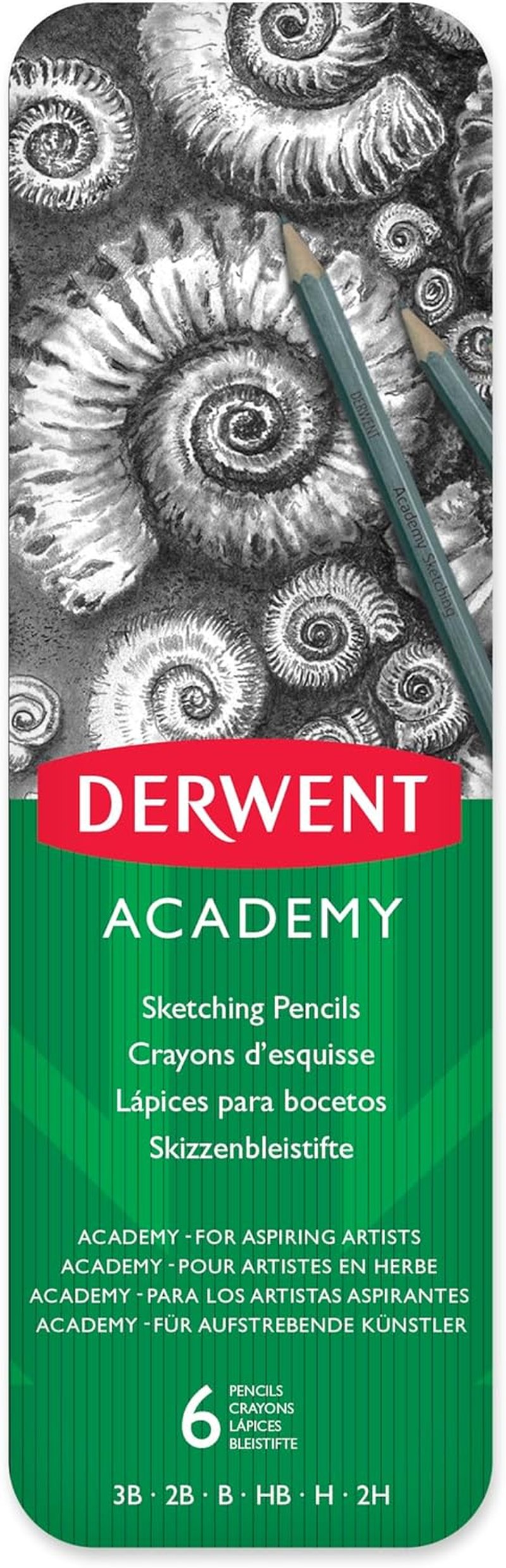 Derwent Academy Sketching Pencils, Set of 6 in Tin Box, Ideal for Sketching, 2301945F