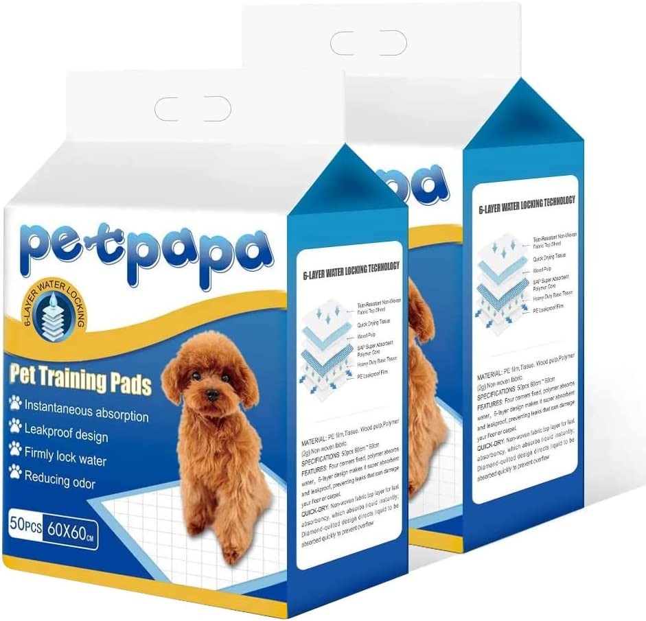 Petpapa 100 Pcs Premium Leak-Proof Puppy Pet Dog Indoor Cat Toilet Training Pads Super Absorbent 60X60Cm