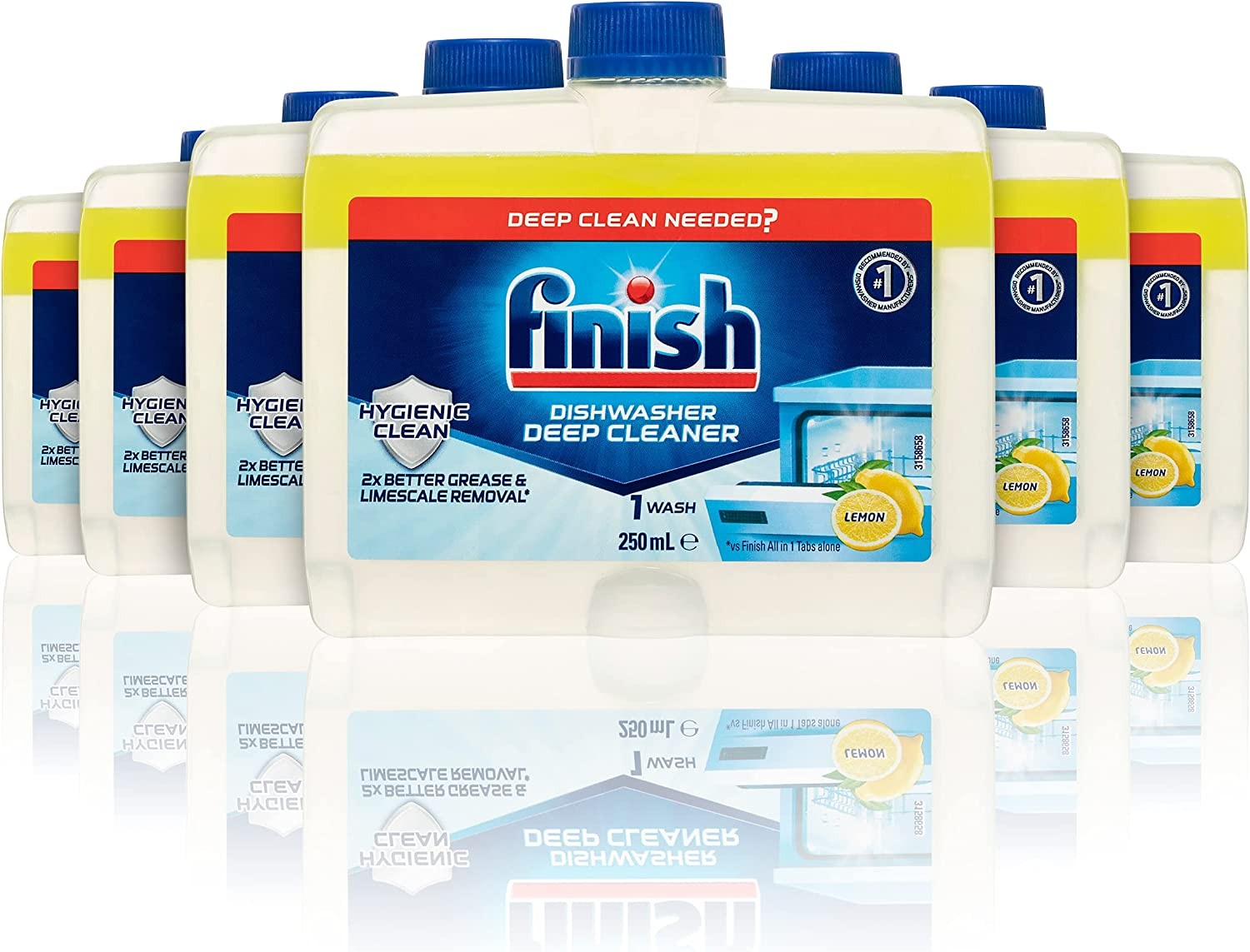 Finish Dishwasher Cleaner Liquid, Lemon Sparkle, 250Ml (Pack of 6)