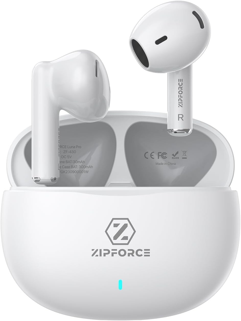 ZIPFORCE True Wireless Earbuds, In-Ear Bluetooth 5.3 Headphones 4-Mics ENC Clear Call, Bluetooth Earbuds Touch Control 40 Playtime, IPX6 Waterproof TWS, Light-Weight Earphones