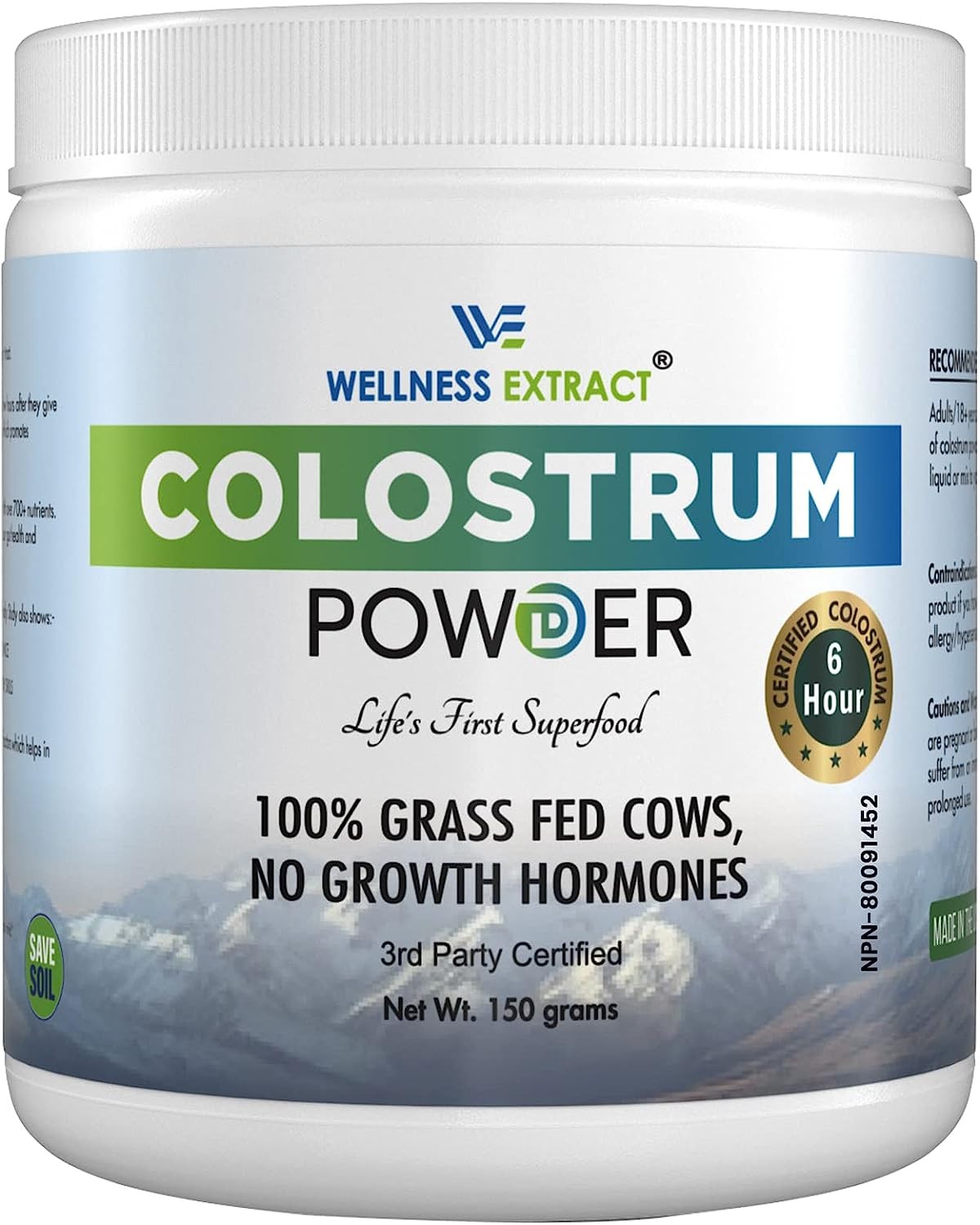 Wellness Extract Bovine Colostrum Powder Protein Lactoferrin Supplements Hormone Free True 6 Hour Extracted Immune Support, Gut Health, anti Aging 150G