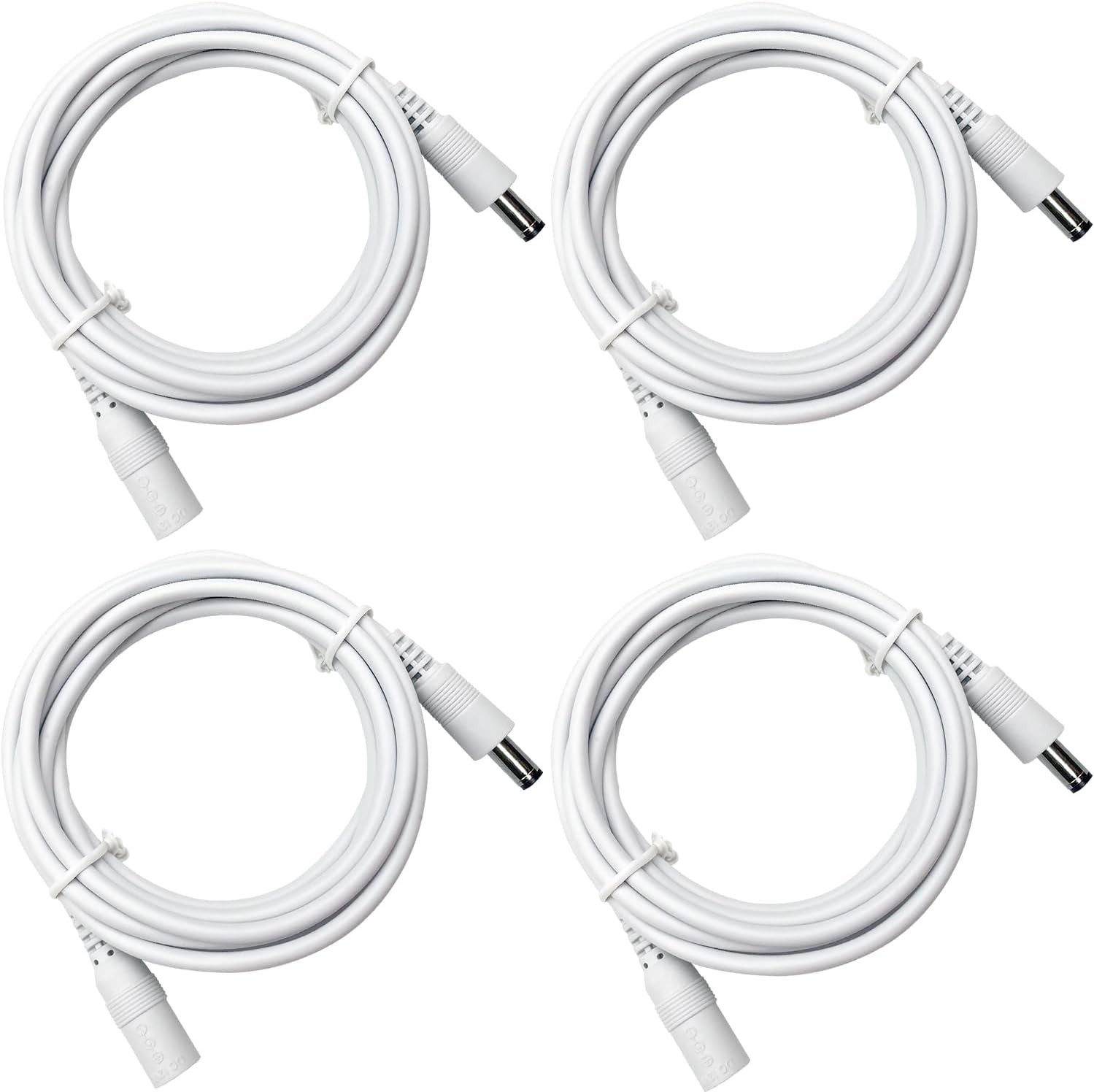 4 Pack 2M/6Ft DC Power Extension Cord 5.5Mm*2.1Mm Male to Female Power Cable for CCTV Security Surveillance Camera, LED Strip, Router, 12V DC Power Supply Adapter and More (White)