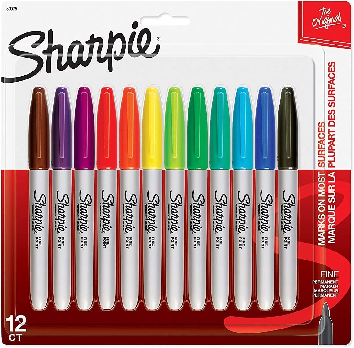 Sharpie Permanent Markers, Fine Point, Assorted Colors, 12 Count, (30075PP)