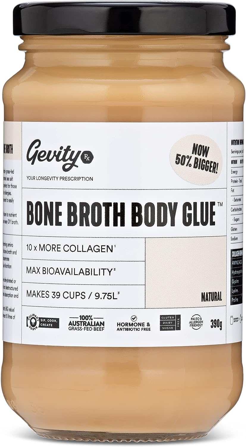 Gevity Rx Bone Broth Body Glue Concentrate – NATURAL (Unflavoured) – NOW 50% BIGGER – 10X More Collagen* – the MOST Nutrient Dense – 39 Servings – High Absorption Rates – Grass Fed Australian Beef – 13.75 Fl. Oz.