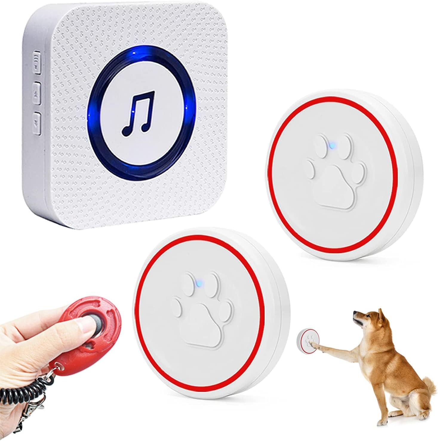 DAYTECH Dog Doorbell Puppy Door Bells for Potty Training & Communication Device with Waterproof Touch Button for Doggie Cats (2 Buttons + 1 Receiver + 1 Clicker)