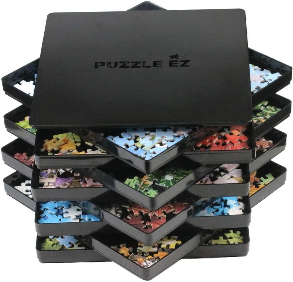 PUZZLE EZ Puzzle Sorting Trays with Lid Stackable 22.8 Cm X 22.8 Cm Puzzle Sorter Black Jigsaw Puzzle Accessories Storage for Adults Organizer Hold up to 1500 Pieces Table Space Saver Puzzle Lovers