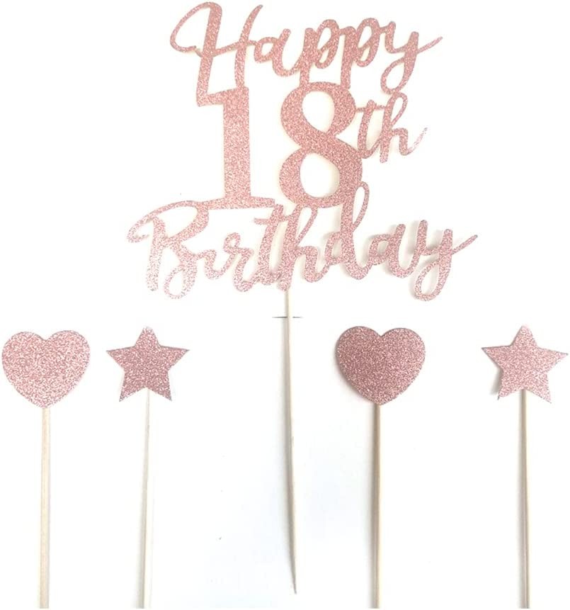 Happy 18Th Birthday Cake Topper, 18 Birthday Cake Toppers Decor Birthday Party Decorations for Adults Rose Gold 18Th Birthday Decorations for Girls