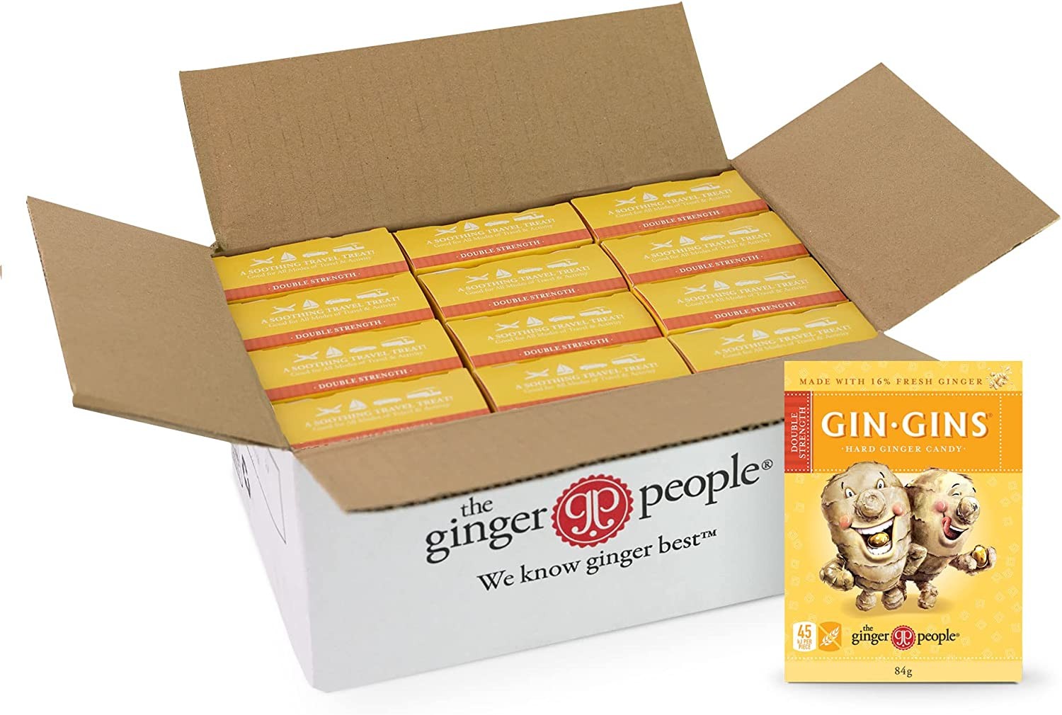 Gin Gins Double Strength Hard Ginger Candy 84G Box (12 Pack)