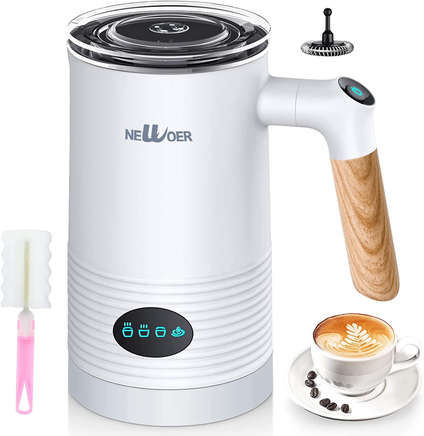 Newoer Electric Milk Frother and Warmer,4 in 1 Automatic Milk Frothers 400W Automatic Milk Foam Maker with Hot & Cold Milk Functionality for Latte Coffee Hot Chocolates Cappuccino