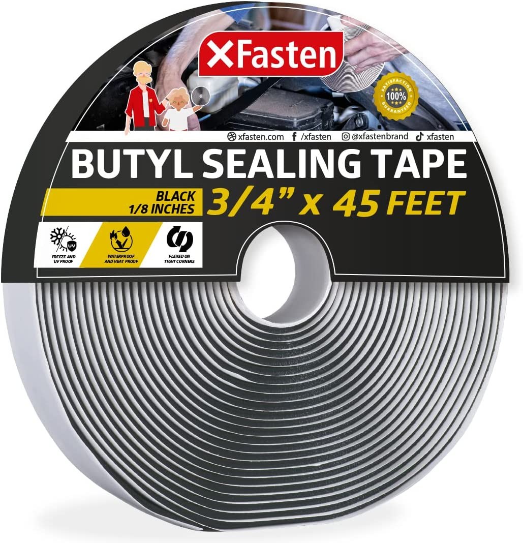 Xfasten Black Butyl Seal Tape, 3/4 Inch X 45 Feet, 1/8 Inch Thick, Leak Proof Putty Tape for Rv Repair, Window, Boat Sealing, Glass and Edpm Rubber Roof Patching