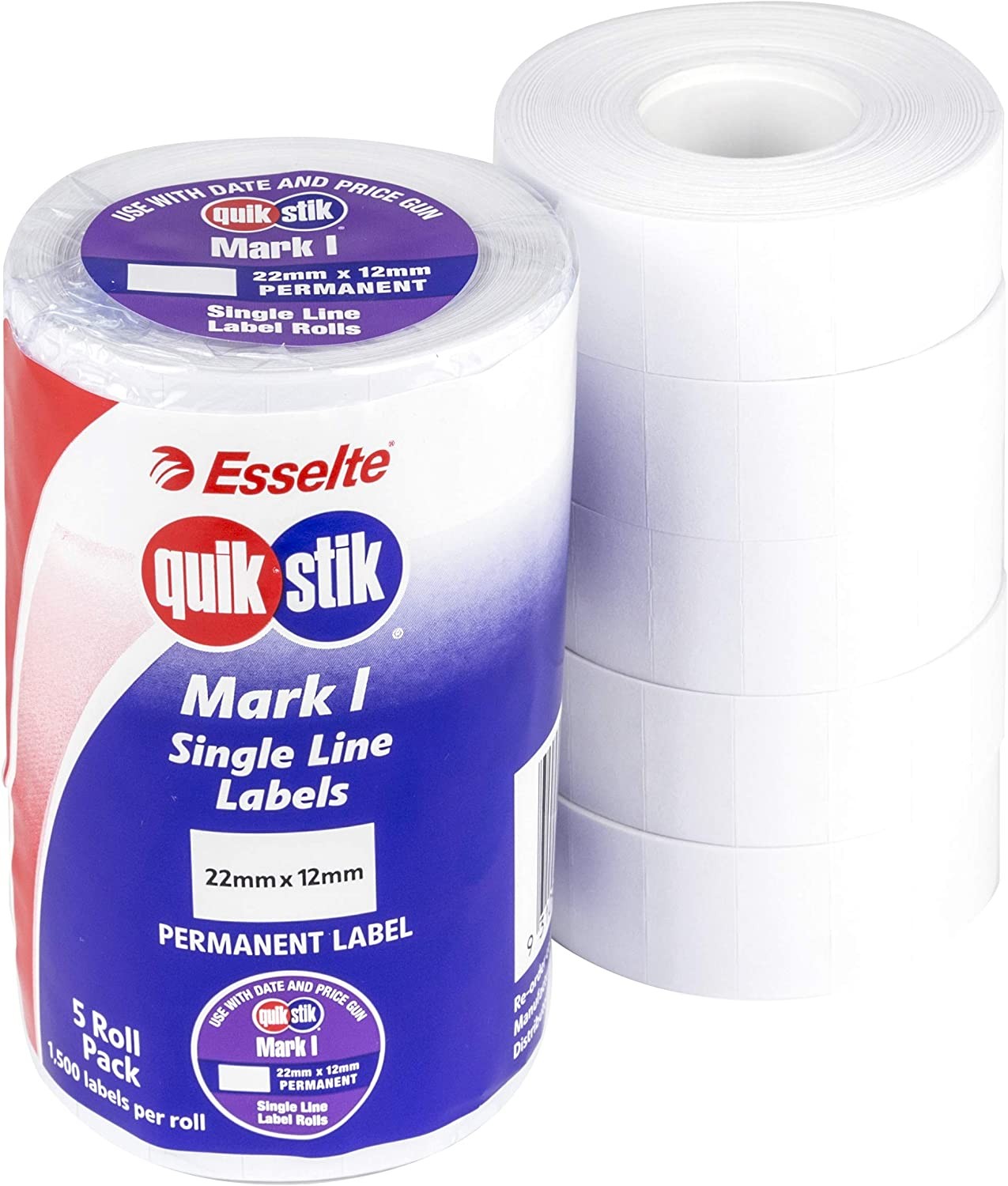 QUIKSTIK 48264 Pricing Gun Labels,Mark I White Permanent PK 5 Rolls