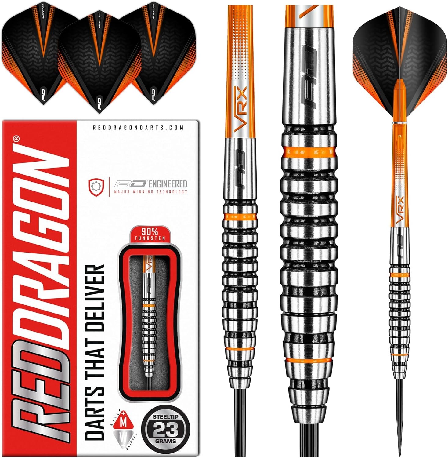 RED DRAGON Amberjack 21G, 22G, 23G, 24G or 25G Tungsten Darts Set with Flights and Stems