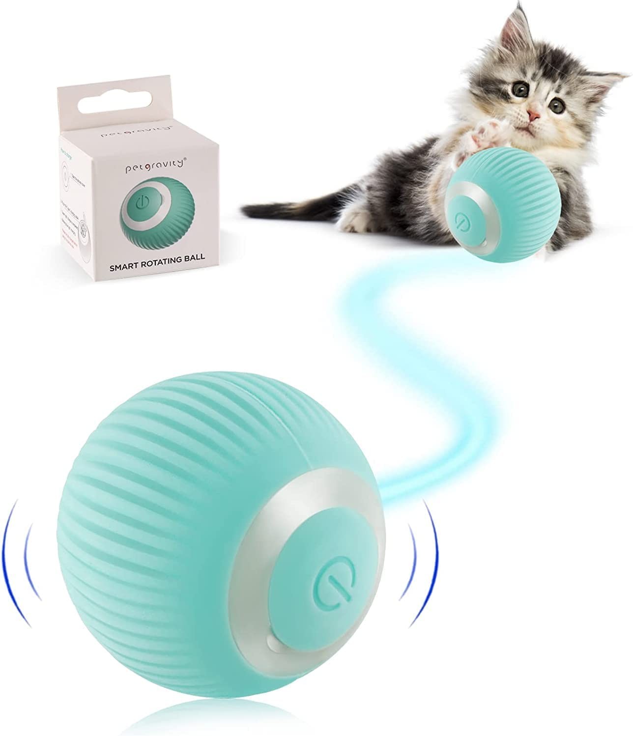 Interactive Cat Ball Toys, Gravity Smart Roller Cat Ball, Smart Indoor Automatic Moving Ball Puzzle Eliminates Boredom USB Rechargeable Pet Toys with Lights