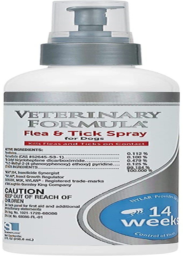 Veterinary Formula Clinical Care Flea & Tick Spray for Dogs, 8 Fl. Oz. — Kills Fleas and Ticks on Contact, Prevents Egg & Larval Development for 6 Months — Easy-To-Use Clinical Spray