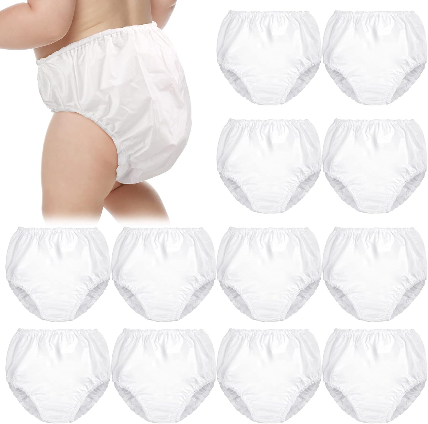 Funtery 12 Pairs Waterproof Plastic Pants for Toddlers Plastic Diaper Covers Potty Training Pants Soft Underwear Covers