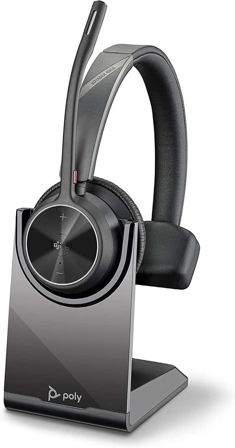 Poly (Plantronics + Polycom) – Voyager 4310 UC Wireless Headset (Plantronics) – Single-Ear Headset- Connect to Pc/Mac via USB-A Bluetooth Adapter, Cell Phone via Bluetooth, Black, Standard