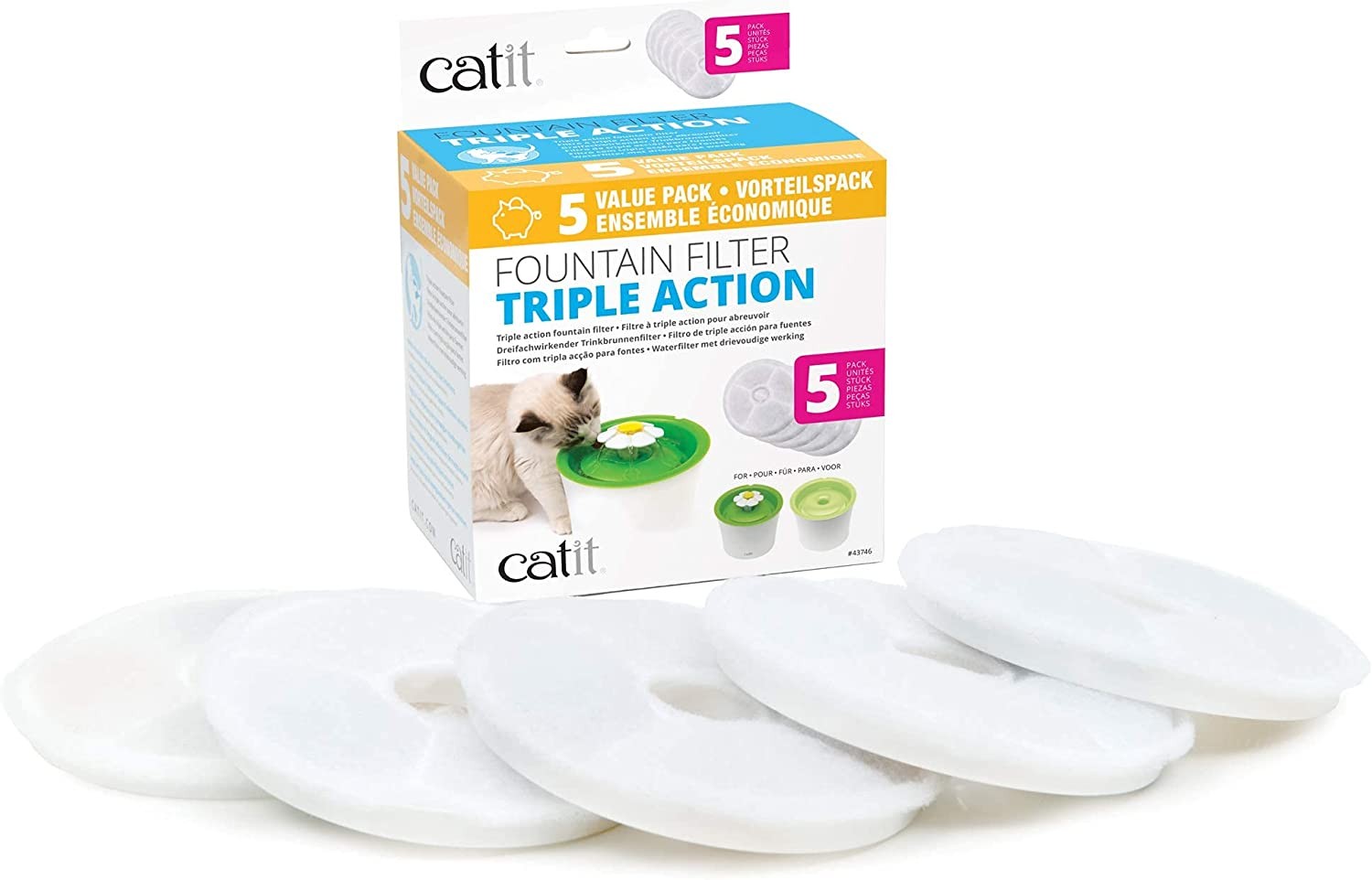 Catit 43746 Fountain Filter 5 Pieces, White