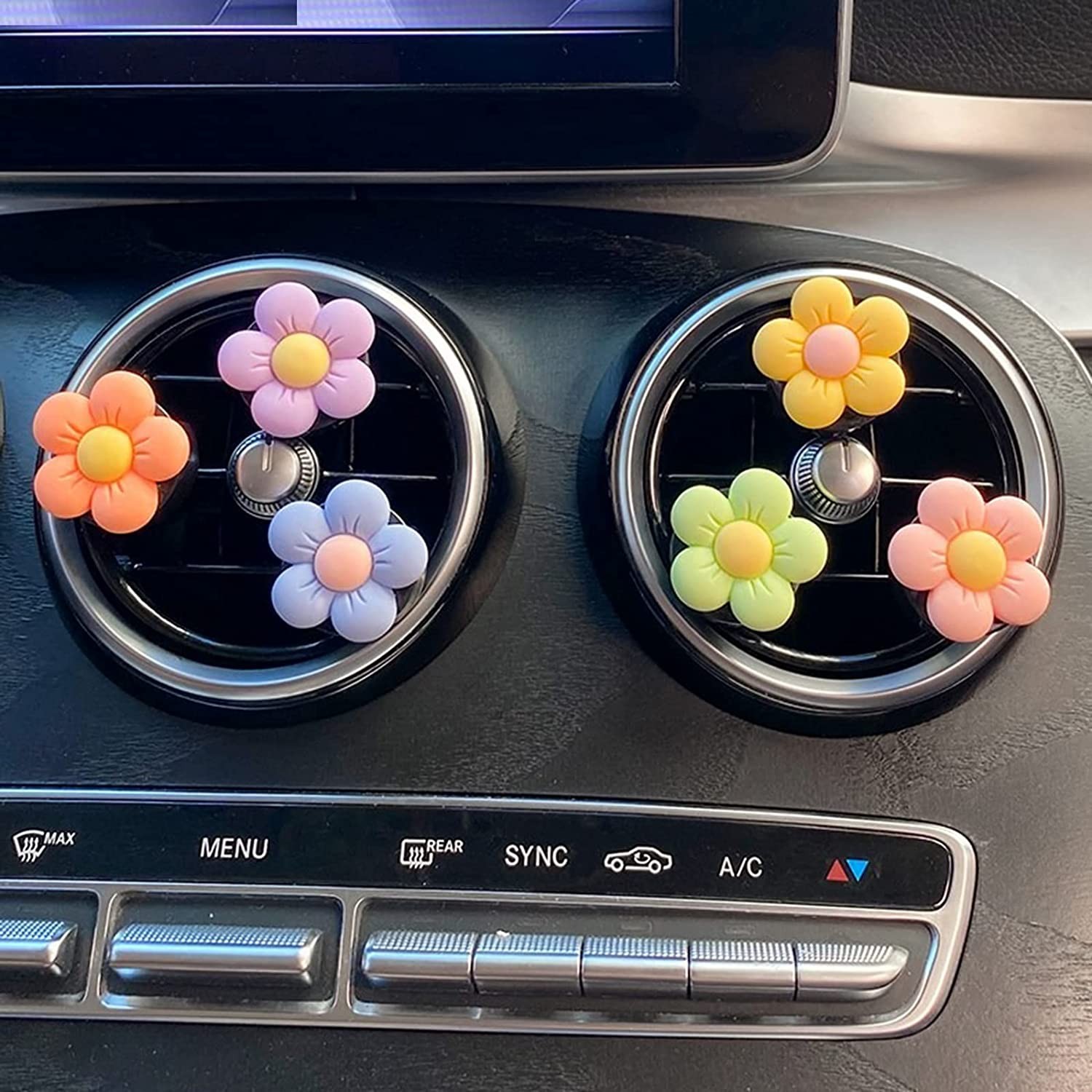 Whaline 6 Pieces Flowers Car Air Vent Clips with Fragrance Pads Colorful Daisy Flower Car Air Freshener Charm Flowers Air Vent Decorations Cute Car Accessories Car Interior Decor for Girls Women