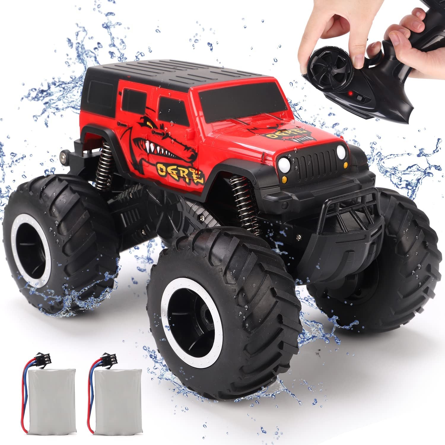 Kaekid Remote Control Stunt Car, 2.4Ghz High Speed All Terrain 360° Rotating Off-Road Waterproof Car, Outdoor Indoor RC Monster Truck Toy for Kids Ages 6-12 (Red)