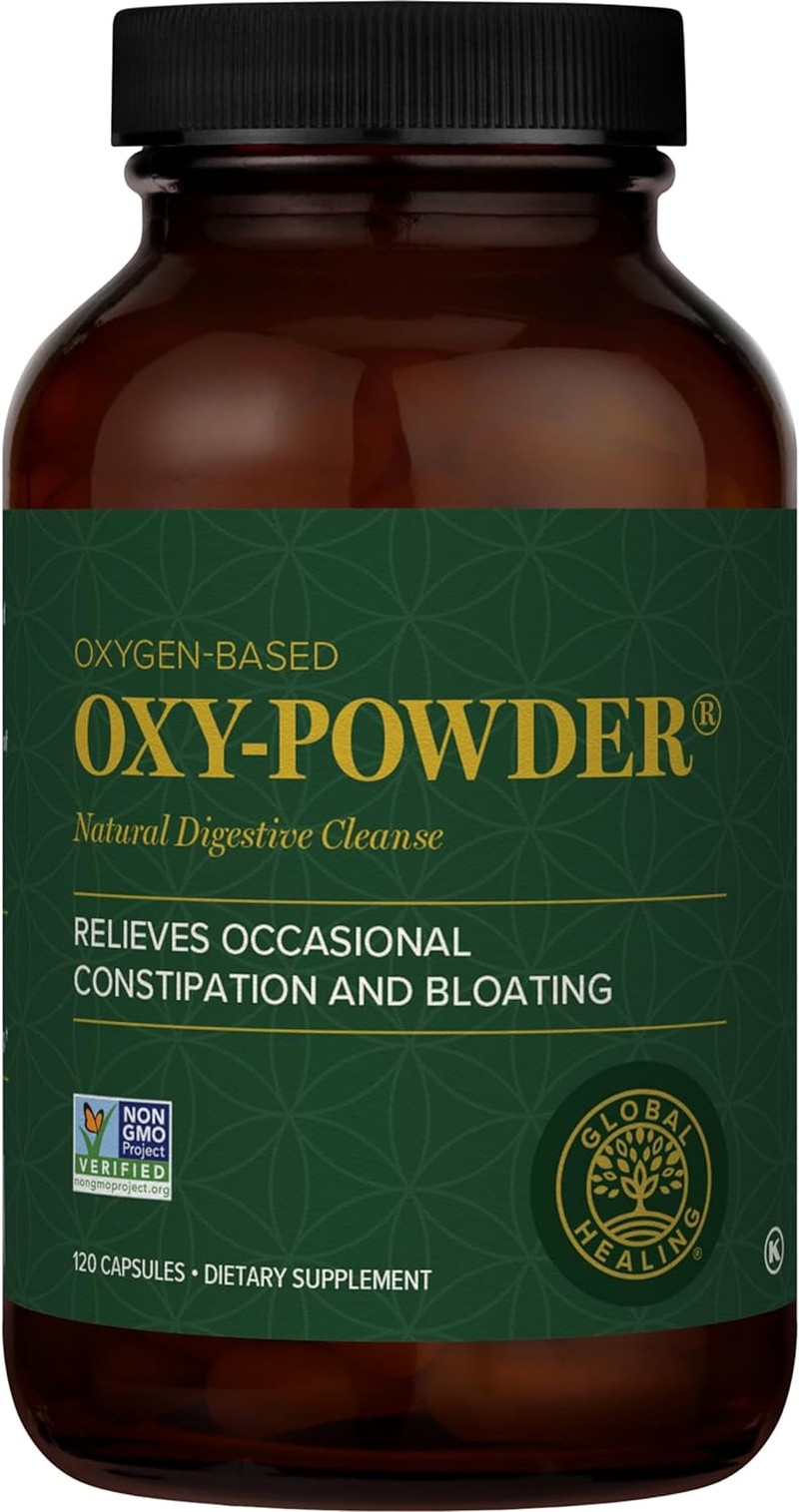 Global Healing Center Oxy-Powder Oxygen Based and Natural Colon Cleanser & Relief from Gas, Bloating & Occasional Constipation – Safe Healthy Detox of Intestinal Tract for Women & Men (120 Capsules)