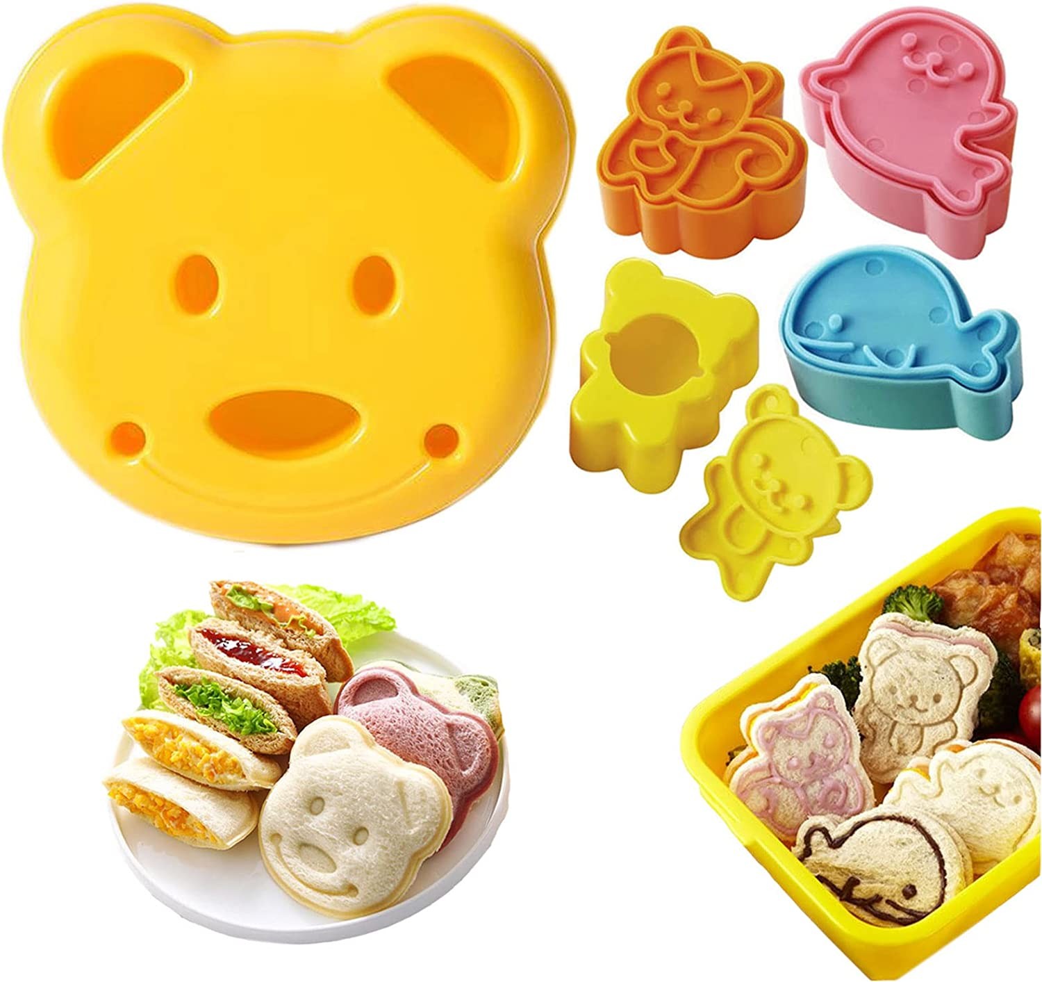 Sandwich Cutter, 5 PCS Sandwich Cutter and Sealer for Kids, Mini Cartoon Bear Squirrel Dolphin Sea Dog Bread Cutter Sandwich Cutters for Kids Bento Box