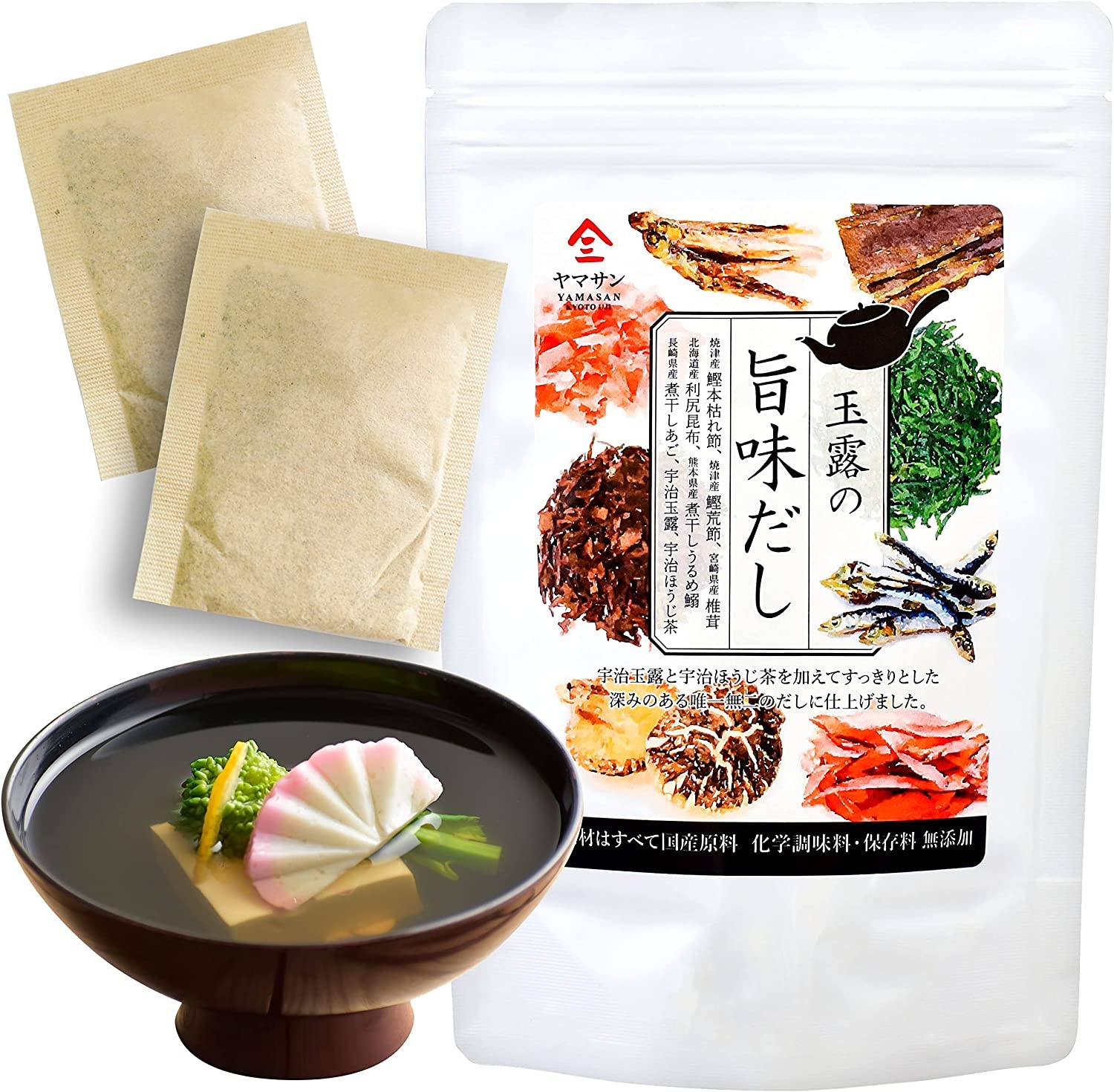 Dashi Stock (Dashi Broth, Dashi Packet), Umami Dashi Soup Stock, Use 7Carefully Selected Ingredients, Made in Japan, 8G×15Pacs【Yamasan】