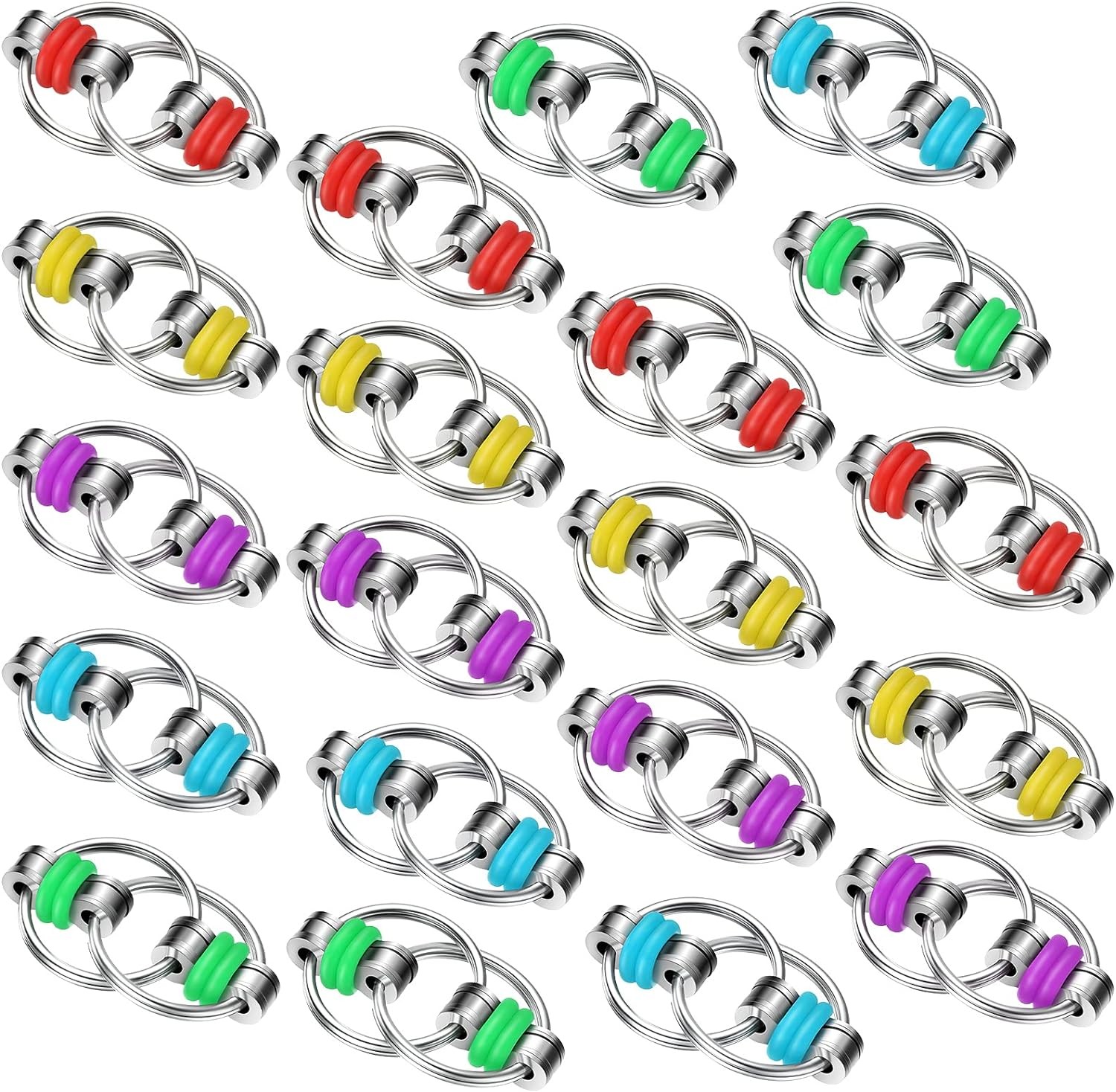 Fidget Bike Chain Flippy Chain Toys for ADHD Stress Relief Finger Toys Fidget Flippy Key Chains for Adults and Teens(20 Pcs,Blue Yellow Red Green Purple)