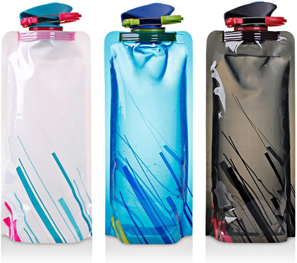 Maxin Foldable Water Bottle Set of 3, BPA Free Durable Foldable Flexible Water Bottle with Carabiner for Hiking,Adventures, Traveling, 500ML.