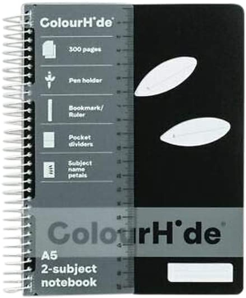 Colourhide A5 300 2-Subject Page Notebook, Black 1717302J