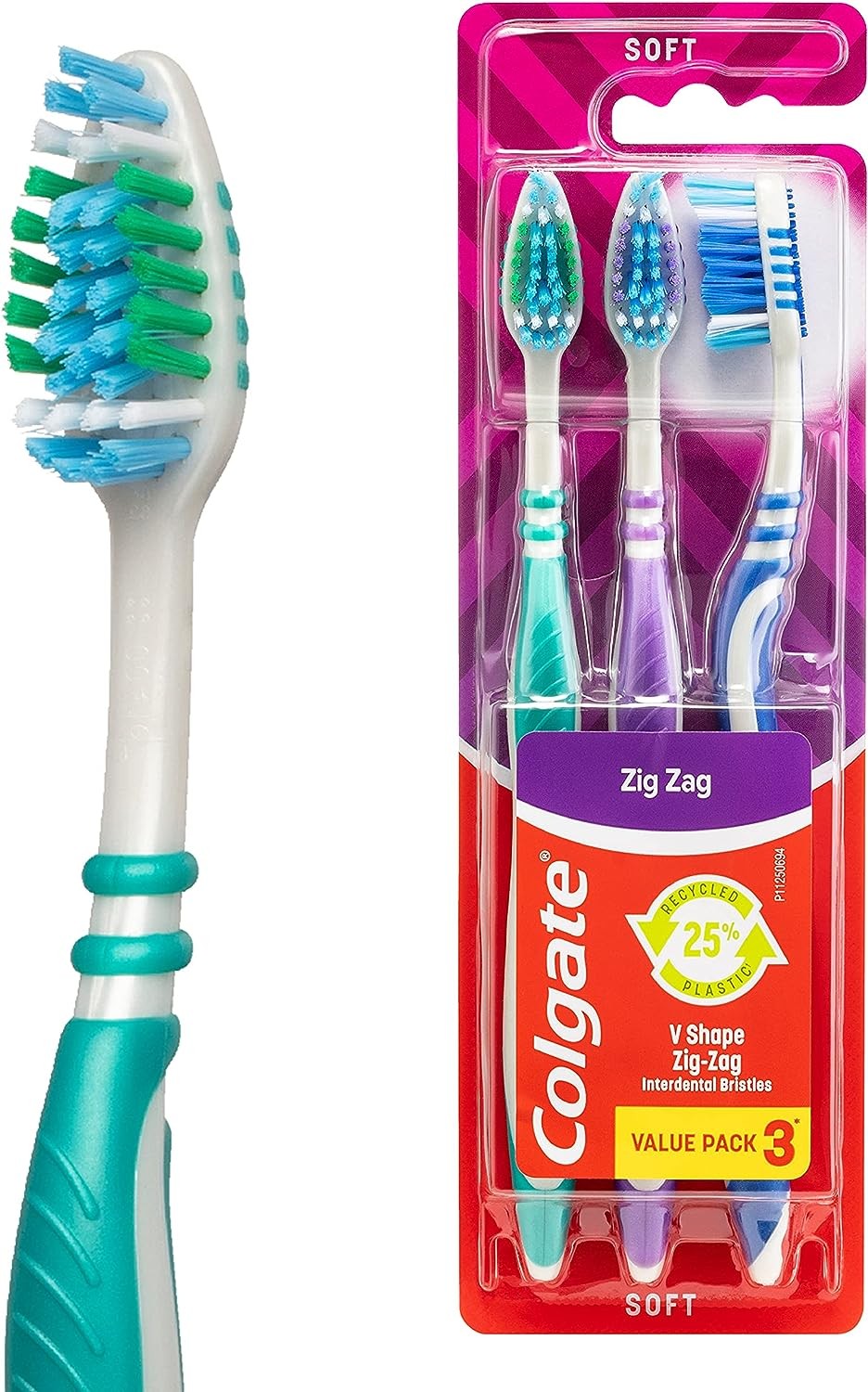 Colgate Zig Zag Manual Toothbrush, Value 3 Pack, Soft Bristles, Interdental Reach