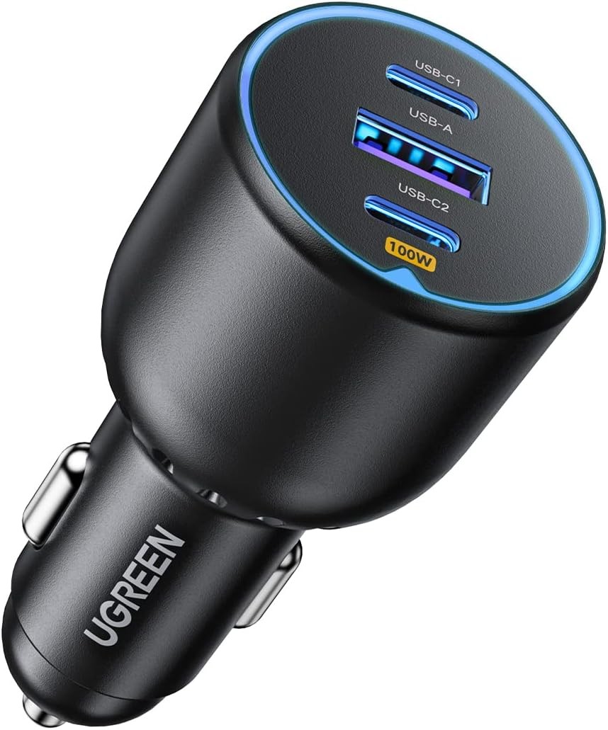 UGREEN 130W USB C Car Charger, 3 Port Car Charger Type C PD3.0/QC4.0/PPS, Car USB Charger with LED Display, Compatible with Macbook, Ipad, Iphone 15/14/13, Galaxy S23/S22/S21 Ultra