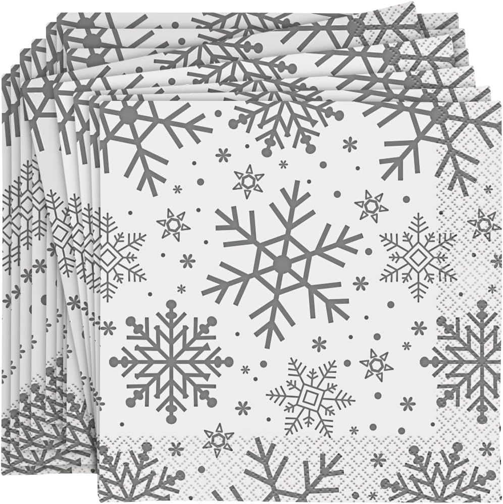 Unique Party 77232 – Silver and Gold Snowflakes Christmas Holiday Napkins, Pack of 16