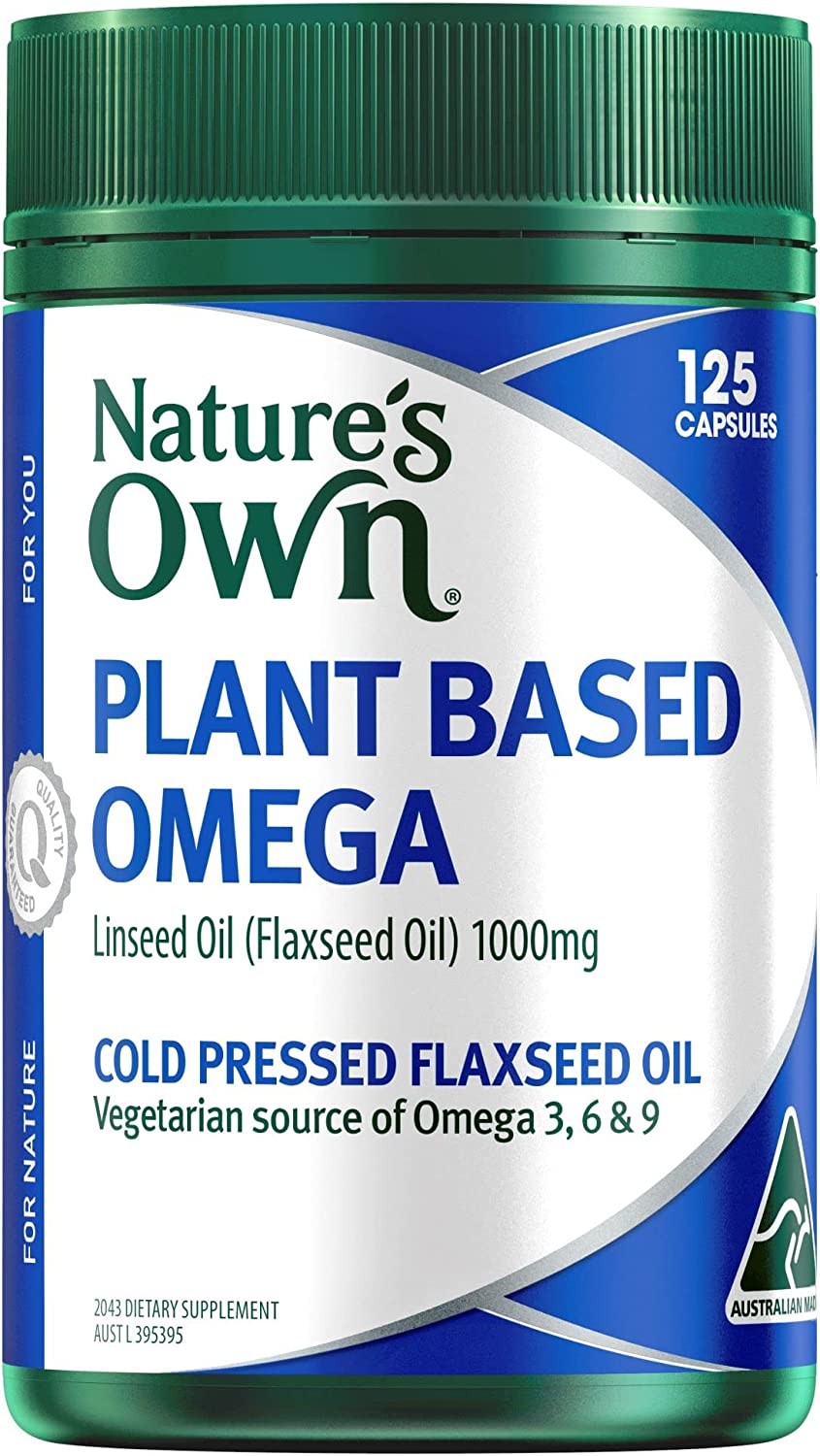 Nature’S Own Plant Based Omega Capsules 125 – Contains 1000Mg Cold Pressed Flaxseed Oil – Fish Free Source of Omega 3, 6, & 9 Essential Fatty Acids – Supports General Health & Wellbeing