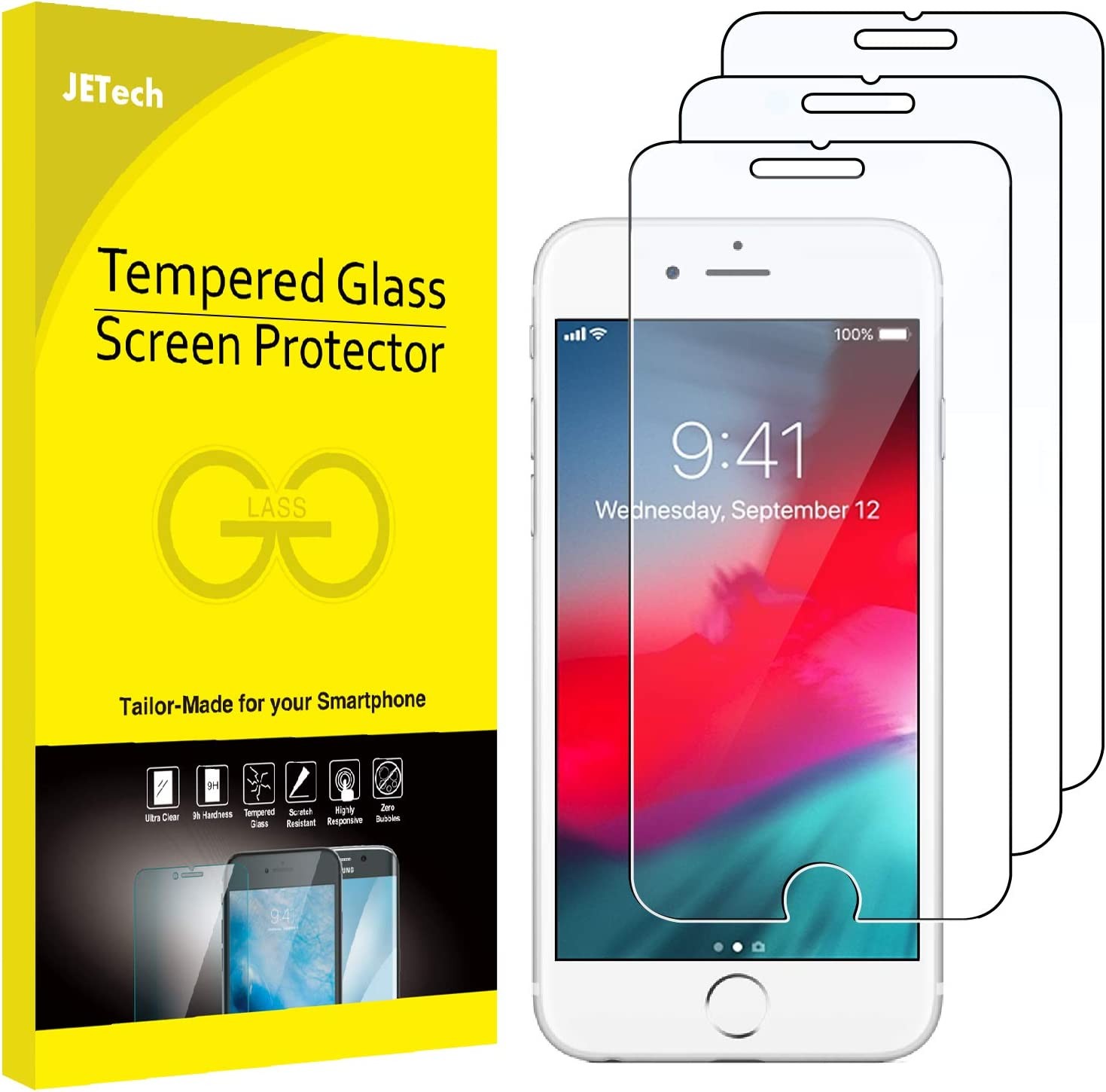 Jetech 3-Pack Screen Protector for Iphone 8 Plus, Iphone 7 Plus, Iphone 6S plus and Iphone 6 Plus, Tempered Glass Film, 5.5-Inch