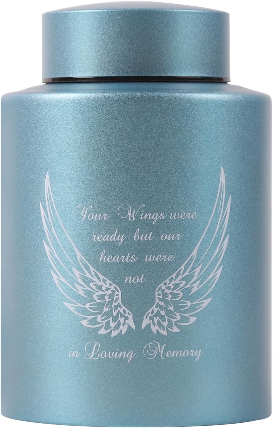 Medium Urns for Human Ashes up to 60 Cubic Inches Medium Sized Urns for Ashes Adult Male Female Keepsake Cremation Urns for Ashes Stainless Steel (Angel Wings, Blue)