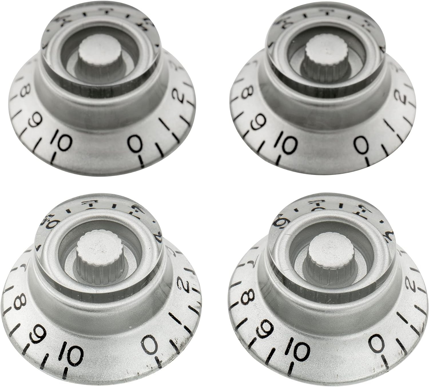 Musiclily Pro Metric Coarse 18-Spline Top Hat Bell Knobs Tone Volume Control Knobs for Epiphone LP SG Style Electric Guitar, Silver (Set of 4)