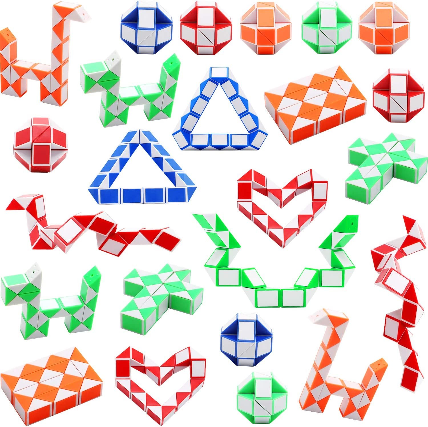 Sunshane 24 Pack 24 Blocks Magic Snake Cube, Mini Snake Speed Cubes, Twist Puzzle Toys for Kids Party Bag Fillers, Party Favours, Random Color