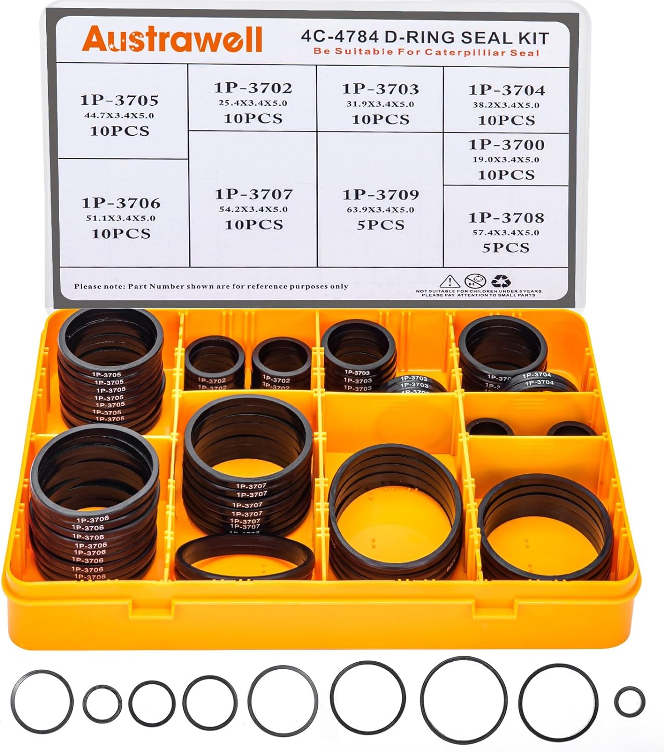 Print D-Ring Kit, Nitrile 90, Hydraulic Hose Fitting Drings, Fits CAT Caterpillar Excavator 2701535 4C4784 Replacement (4C-4784)