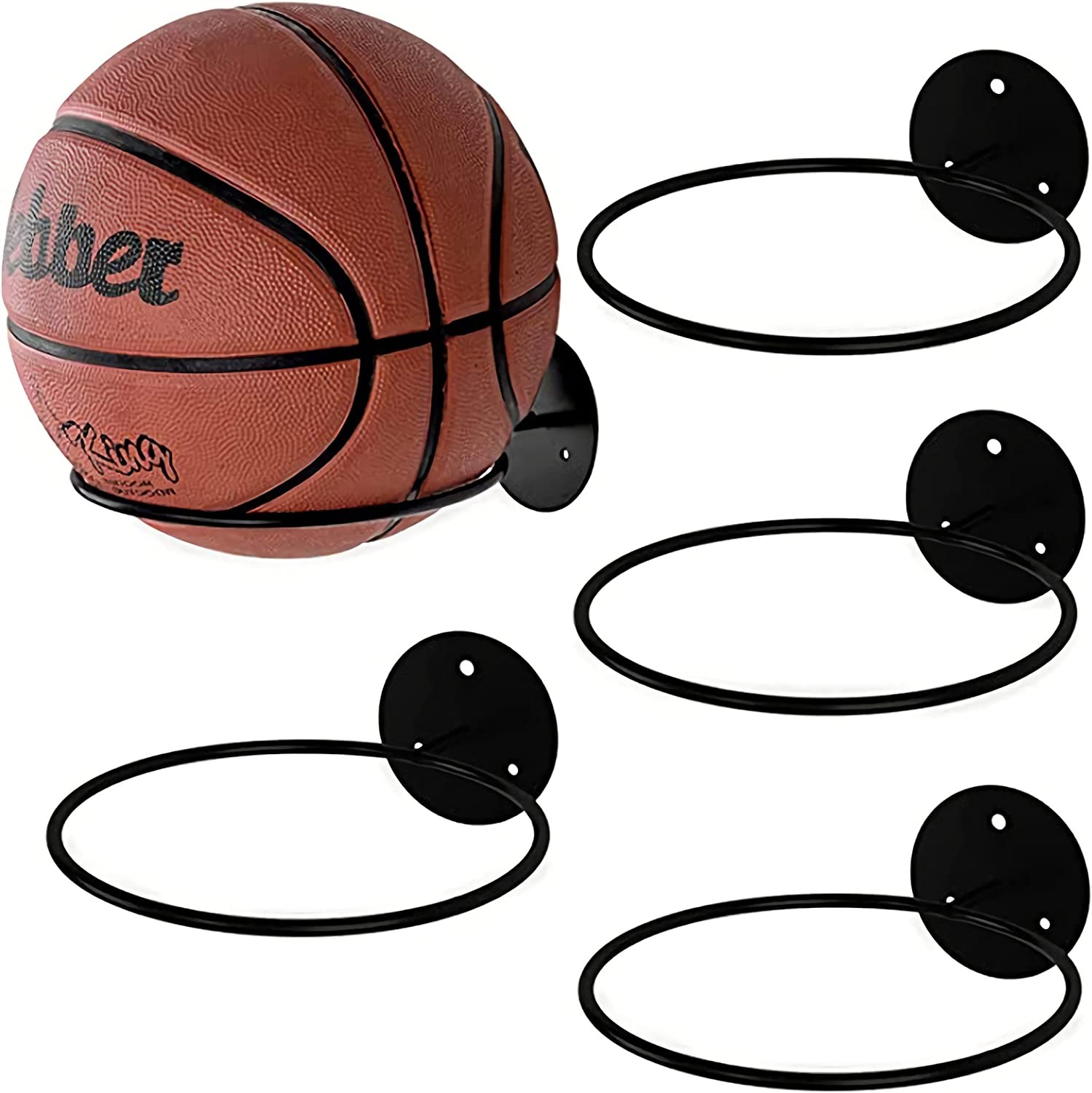 5 Pack Metal Ball Holder Wall Mounted Ball Storage Universal Ball Rack Sports Ball Organizer for Basketball Football Volleyball Soccer Storage Display(Black)