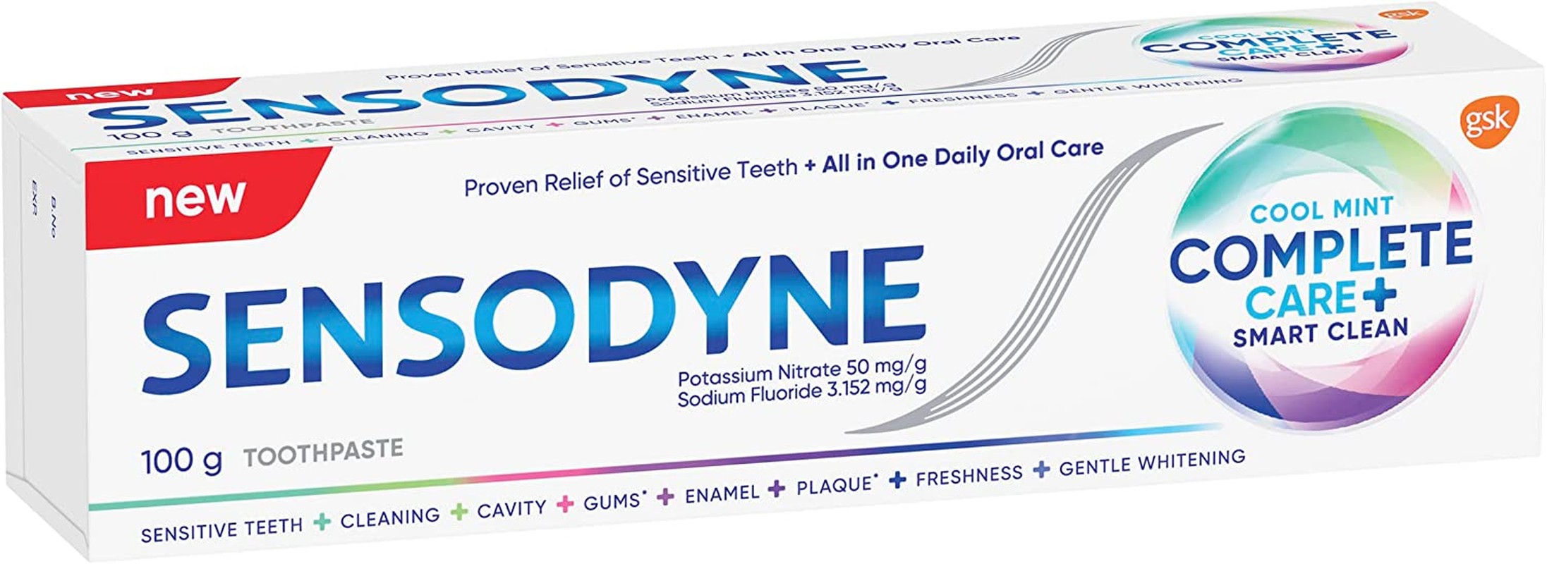 Sensodyne Cool Mint Complete Care + Smart Clean, Sensitivity Toothpaste, Cool Mint, 100G