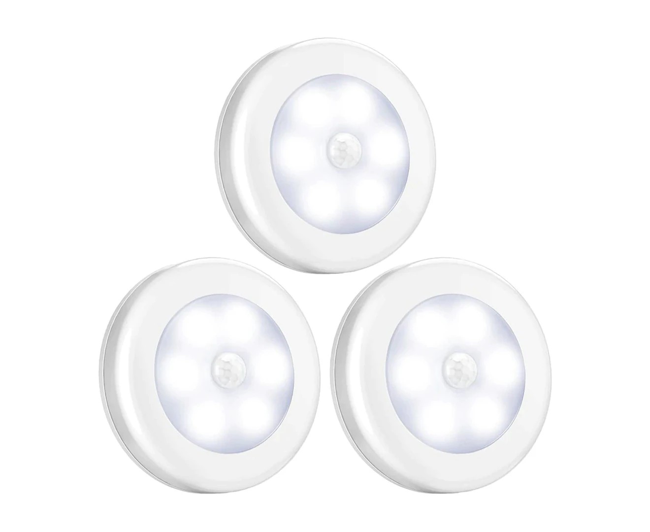 3Pcs Motion Sensor Light, Battery Powered LED Night Light Step Lights Stair Closet Light for Home, Kitchen, Hallway, Cabinet, Closet, Stairs-White Light