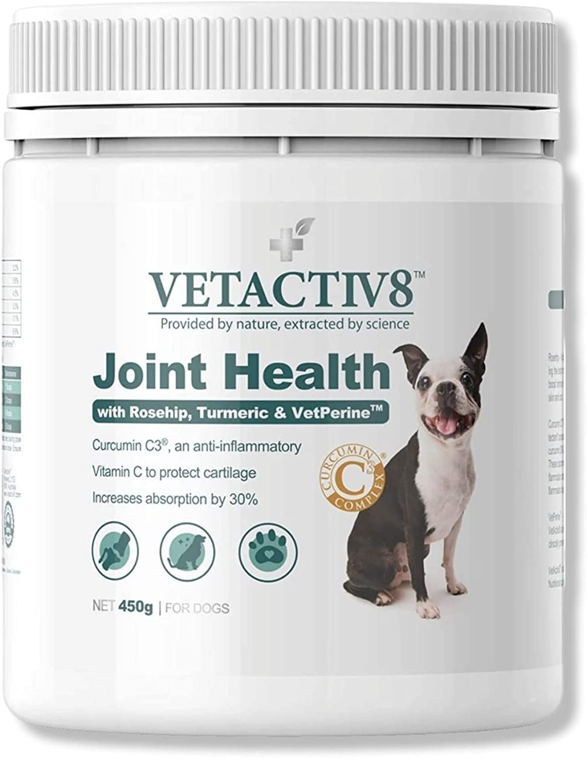 VETACTIV8 Joint Health with Rosehip, Turmeric & Vetperine | Dog Health Supplement | Contains C3, an Anti-Inflammatory | Inflammation & Pain Support | Assists Immunity & Wellbeing | Increases Absorption by 30% (450G)