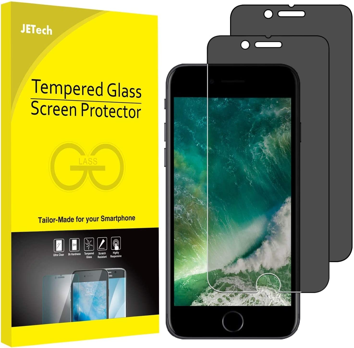 Jetech Privacy Screen Protector for Iphone 8 plus and Iphone 7 Plus, Anti-Spy Tempered Glass Film, 2-Pack