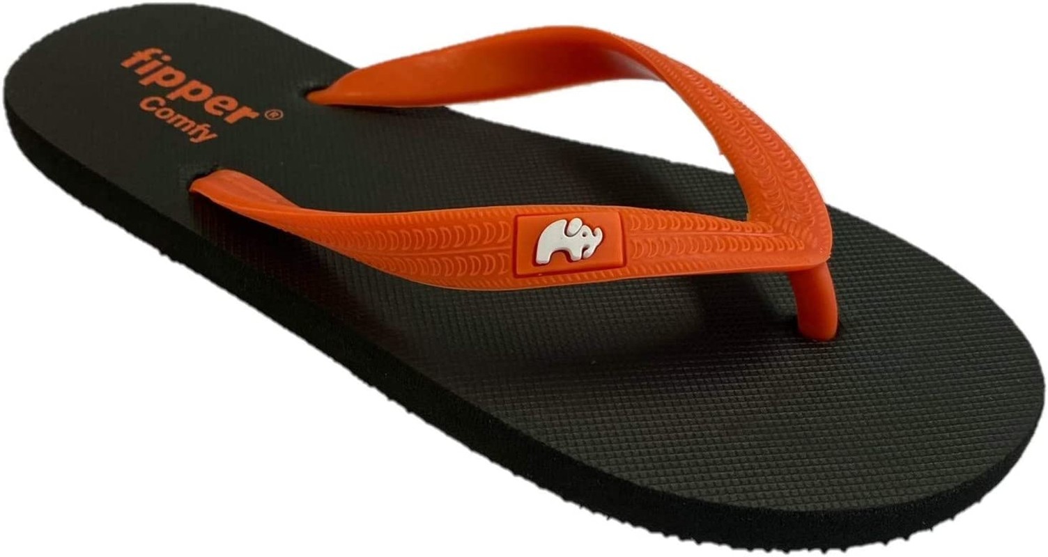 Fipper Slipper COMFY Rubber Thongs Mens Sizes Black-Orange Size 8UK 9US