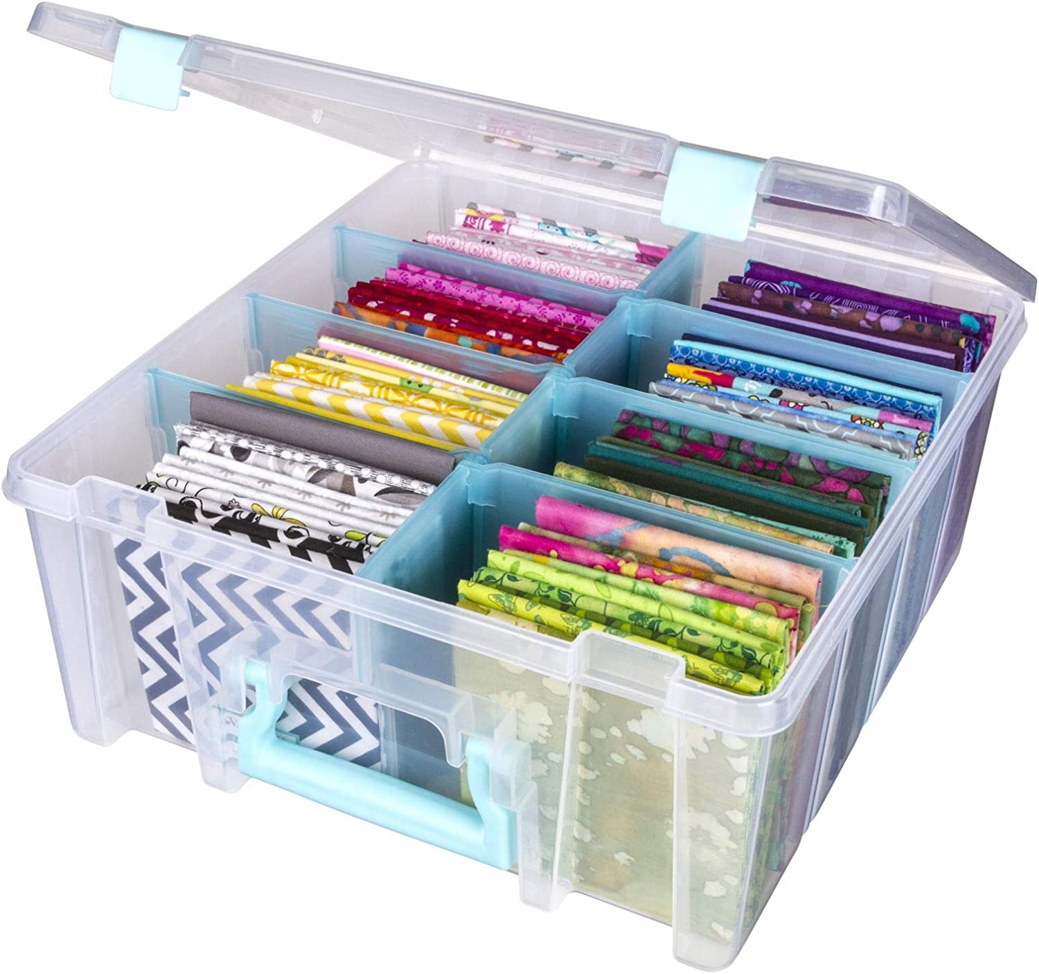 Artbin 6990SA Super Satchel Double Deep with Removable Dividers, Large Portable Art & Craft Storage with Handle, Translucent/Aqua Mist