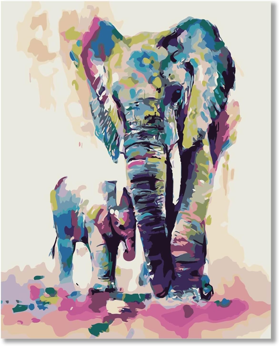 ZUNGGWOK Paint by Numbers for Adults,Diy Canvas Oil Painting Kit Digital Painting for Kids Beginner Home Living Room Decorative 16 X 20 Inch -Elephant