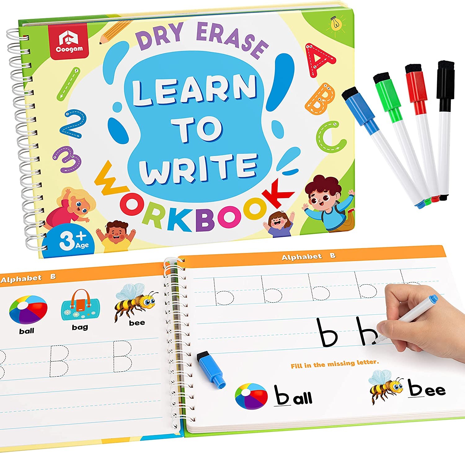 Coogam Learn to Write Workbook, Numbers Letters Practicing Book, ABC Alphabet Sight Words Handwriting Educational Montessori Toy for Home Classroom Kindergarten Preschool Kids