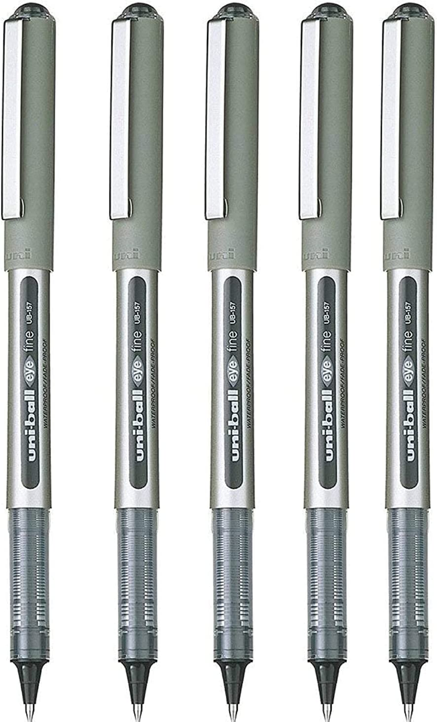 Uni-Ball Eye Fine Black 0.7 Mm Line Ub-157 Rollerball Pen – Black, Pack of 5