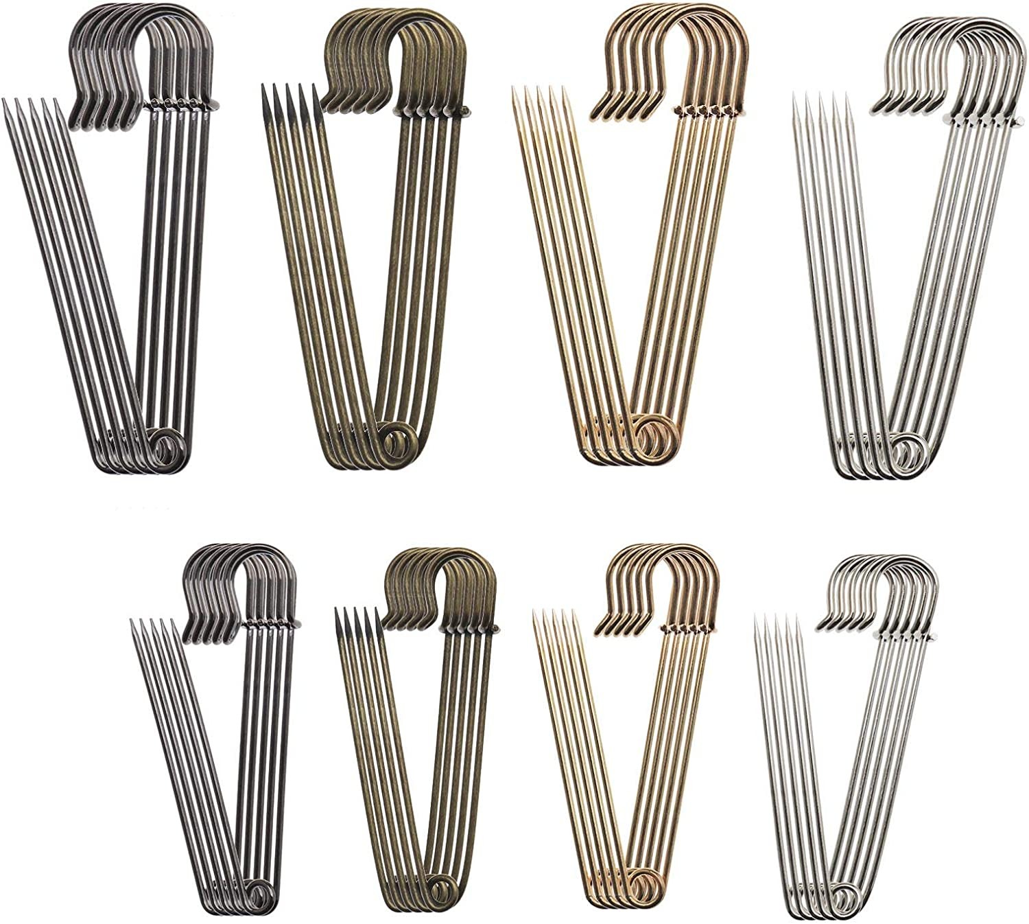 40 Pcs Safety Pins Set Silver Bronze Golden Black 4 Color Large Strong Metal Safety Pins Kit 2 Inch & 3 Inch for Blankets Skirts Kilts Crafts